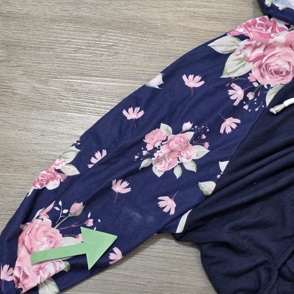 New BreastFeeding Maternity Hoodie Shirt Womans Sz XXL Ginkana Navy Blue Flowers - Picture 7 of 7